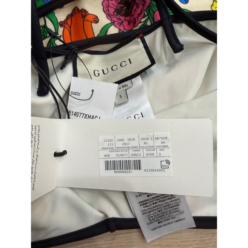 Gucci Floral Print Logo Green Criss Cross One Piece Swimsuit Bathingsuit S Small - Picture 11 of 14